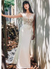 Beaded Ivory Lace Satin Wedding Dress With Long Train